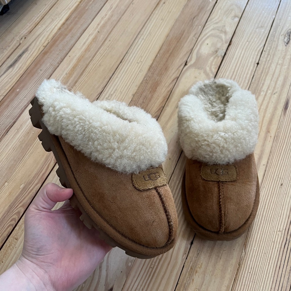 UGG‎ Coquette Chestnut Suede Sheepskin Slippers Womens 5 Slip On Shoes Casual